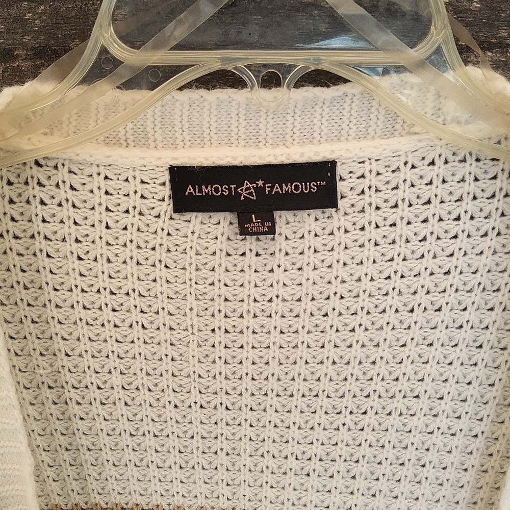 Almost Famous Color Block Cardigan Sweater Size Large - Picture 2 of 5